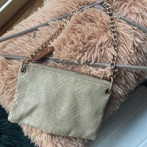 BIG BUDDHA SNAKESKIN print fall bag/ gold chain/ floral interior/ tan with gold